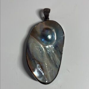 Charles Albert Signed Iridescent Abalone Sterling Silver Pendant Necklace